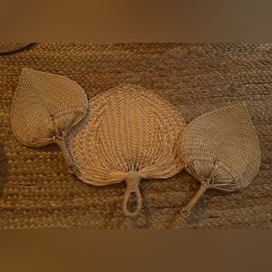 Natural Vintage Woven Straw Hand Fans - Set of 3 💕 Boho Wall Decor Raffia✨